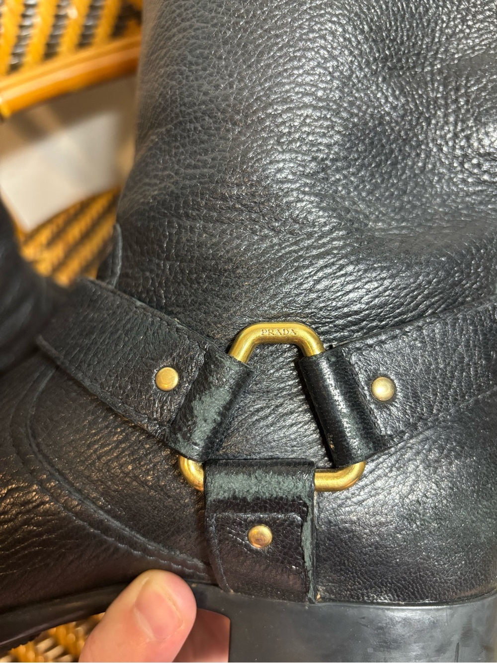 Prada Sport Leather Moto Boots Harness Biker 39 1/2 9.5 - Picture 6 of 10